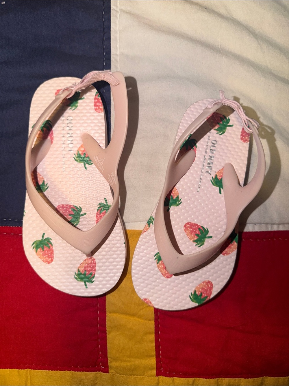 Old Navy Pink Strawberry Print Kids Flip Flops